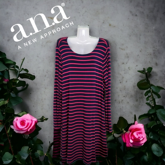 NWT!! Designer A.N.A Casual Striped Midi Dress - Picture 2 of 14